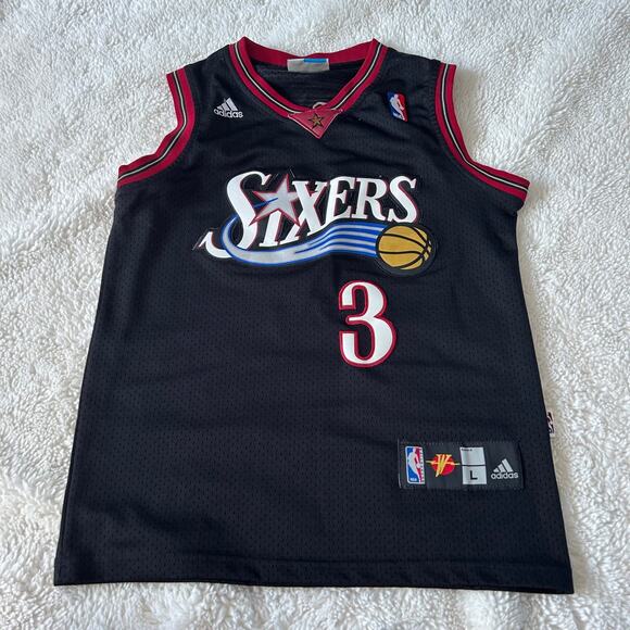 Allen Iverson Philadelphia 76ers Sixers Black Jersey Adidas Size Youth Large - Picture 1 of 6